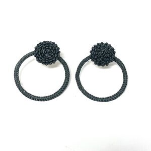 New Anthropologie Luxchilas Golden Flower Hooped Post Earrings Black